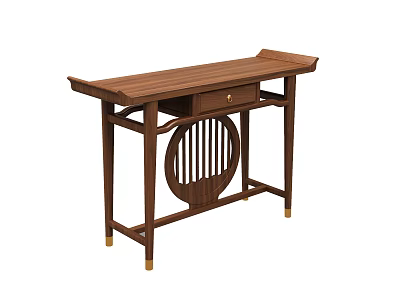 Solid Wood Entryway Console Table With Drawer Circular Cutout And Metal Legs 3d model