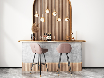 Light Luxury Bar Chair Combination Wine Bar 3d model