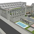 Historic Style Football Stadium With Large Stands Green Pitch And Entrance Area