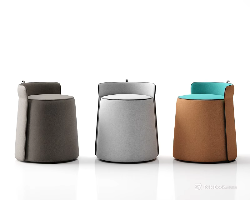 Modern Stylish Sofa Stools in Gray Silver and Brown Contemporary Design 3d model