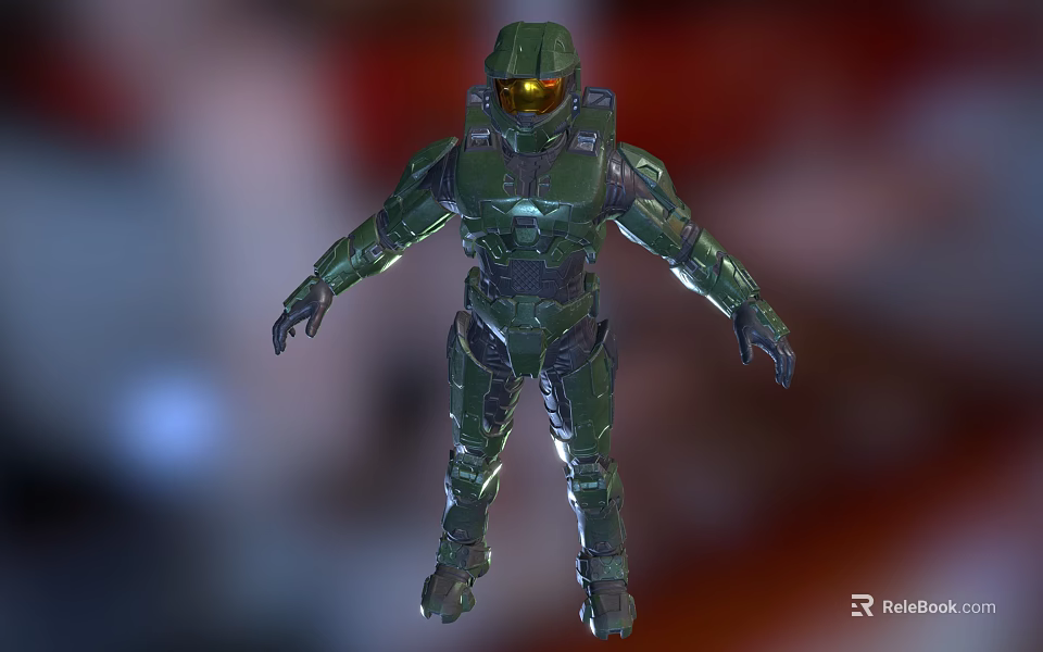 Green Armored Sci Fi Warrior Character With Full Body Armor And Yellow Goggles 3d model 