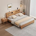 Wooden Double Bed with Headboard Nightstands Cozy Bedding and Window Curtains in Modern Bedroom