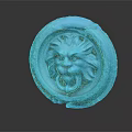 Decorative Blue Circular Door Handle With Lion Head Carving And Shiny Finish