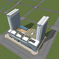 Modern Office Building Complex With Two Tall Towers Stone Facade And Open Space 3d model