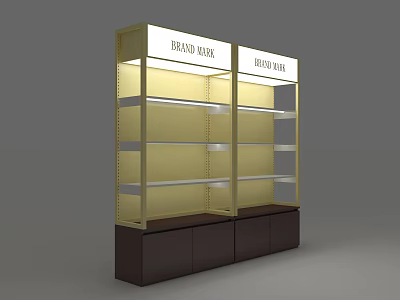 Retail Mall Counter With Brand Name Signage Glass Display Shelves And Bottom Cabinets 3d model
