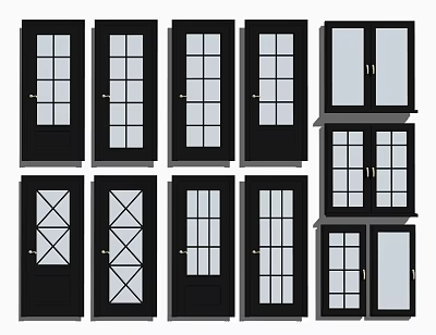 Modern door single door window combination 3d model