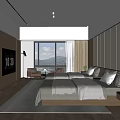 Modern Hotel Guest Room with King Size Bed Large Windows and Wooden Accents