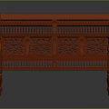 Red Wooden Bench With Intricate Carved Lattice Backrest And Ornate Leg Design