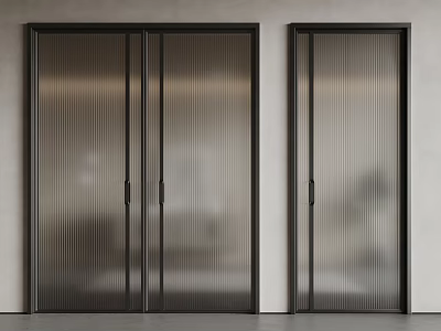 Modern Sliding Doors With Ribbed Glass And Dark Frame Interior Design 3d model
