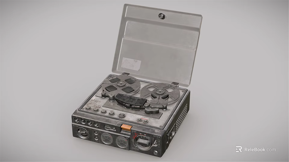Vintage Audio Tape Recorder With Open Transparent Cover Tape Reels Control Buttons 3d model 