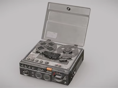 Vintage Audio Tape Recorder With Open Transparent Cover Tape Reels Control Buttons 3d model