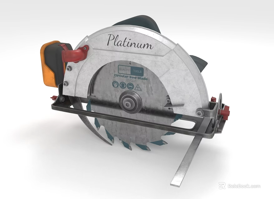 Platinum Circular Saw with Silver Body Black Red Handle and Sharp Blade as Hardware Tool 3d model