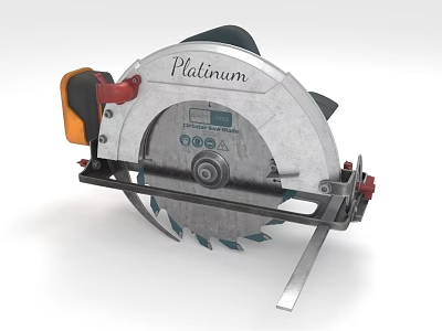 Platinum Circular Saw with Silver Body Black Red Handle and Sharp Blade as Hardware Tool 3d model