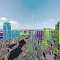 Modern City View With High Rise Buildings Roads River And Greenery