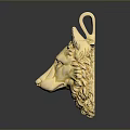 Stylish Golden Wolf Head Pendant With Detailed Design For Fashion Accessory