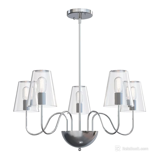 Elegant Modern Chandelier With Multiple Transparent Shades And Curved Metal Arms 3d model 