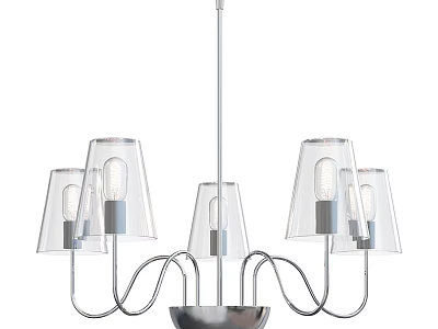 Elegant Modern Chandelier With Multiple Transparent Shades And Curved Metal Arms 3d model