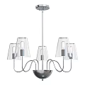 Elegant Modern Chandelier With Multiple Transparent Shades And Curved Metal Arms