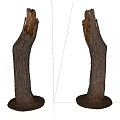 Two Natural Wooden Trunks with Stone Bases as Rustic Decorative Sculptures