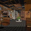 Café Exterior Design With Glass Doors Wooden Elements Coffee Zone Sign And Interior Seating