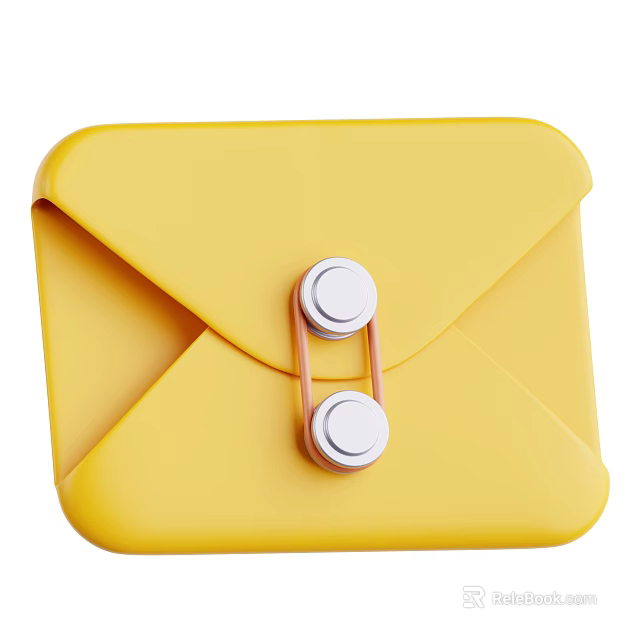 Yellow Envelope Shaped Storage Pouch With Silver Buttons And Copper Connector 3d model 