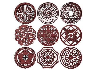 New Chinese Style Flower Lattice Carved Flower Lattice Window Flower Round Window Flower Carved Hollow Flower Window Vintage Pattern Window 3d model