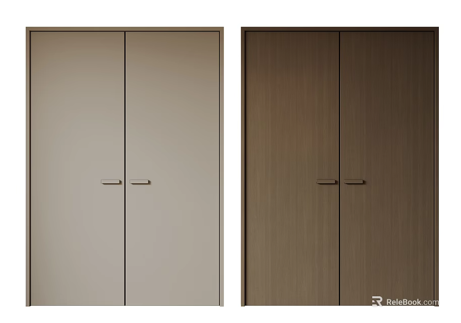 Modern Double Doors Design With Light And Dark Wood Finishes And Metal Handles 3d model 
