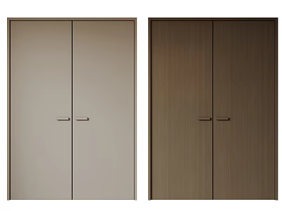 Modern Double Doors Design With Light And Dark Wood Finishes And Metal Handles 3d model