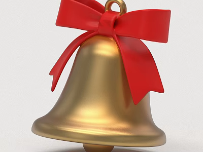 Decorative Golden Bell With Red Bow For Festive Home Decoration 3d model