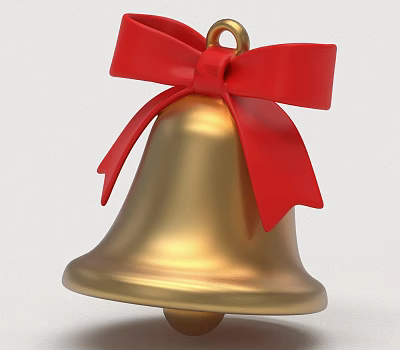 Decorative Golden Bell With Red Bow For Festive Home Decoration 3d model