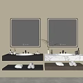 Modern Bathroom Vanity with Open Shelves Double Backlit Mirrors Marble Countertop and Towels