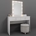 White Dressing Table with Lighted Mirror Drawers Makeup Cosmetics and Padded Stool 3d model