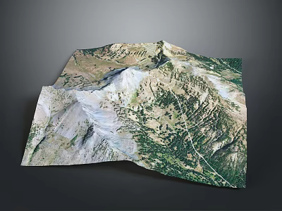 3D Terrain Model Showcasing Mountains Valleys Green Vegetation And Trails 3d model