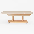 Beige Padded Massage Bed With Wooden Frame And Sturdy Wheels