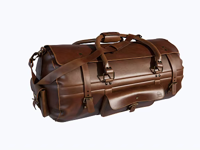 Vintage Brown Leather Travel Duffel Bag With Adjustable Shoulder Strap And Metal Buckles 3d model