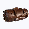 Vintage Brown Leather Travel Duffel Bag With Adjustable Shoulder Strap And Metal Buckles