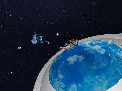 Space Scene With Earth Spaceships Stars And Planets In Outer Space 3d model