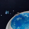 Space Scene With Earth Spaceships Stars And Planets In Outer Space