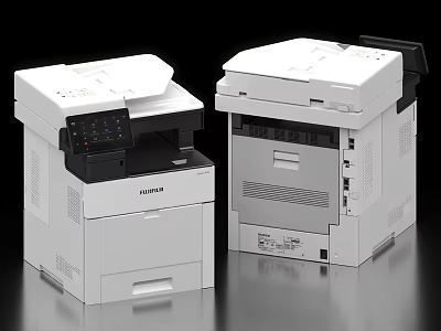 Fujitsu White Office Appliances Multifunction Printers With Display Panel And Modern Design 3d model