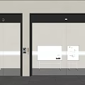 Two Glass Doors With Black Frames And Medical Equipment In Light Tiled Room