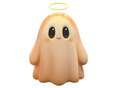 Cute Light Orange Cartoon Ghost With Halo Big Eyes And Blush Cheeks 3d model
