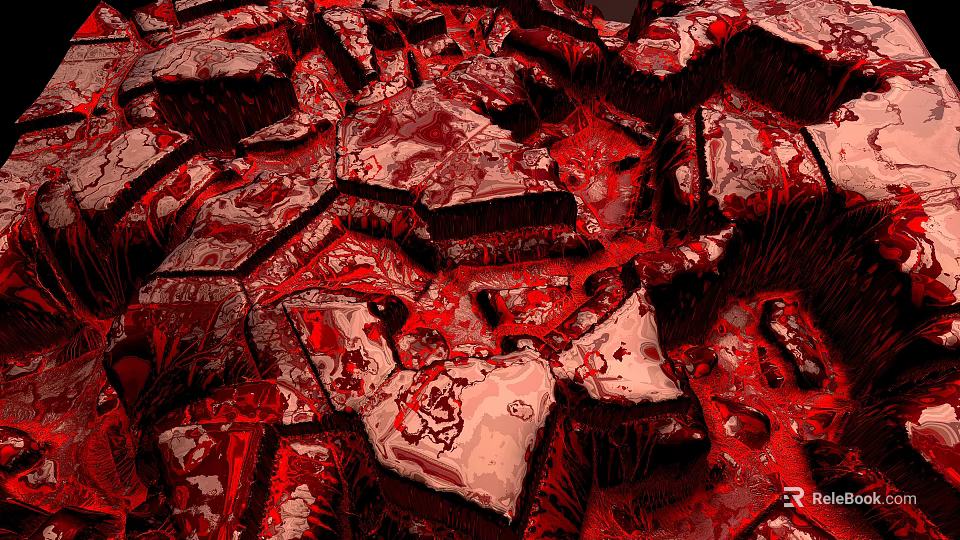 Vibrant Red Rock Crystal Landscape With Irregular Texture Glossy Surface And Layered Fractured Structure 3d model 