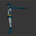 Blue Gray Batman Costume 3D Model with Yellow Belt Blue Gloves and Boots