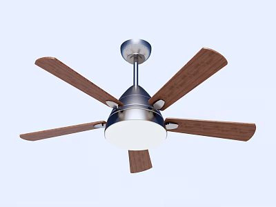 Modern Ceiling Fan With Wooden Blades Metal Base And Integrated Light 3d model