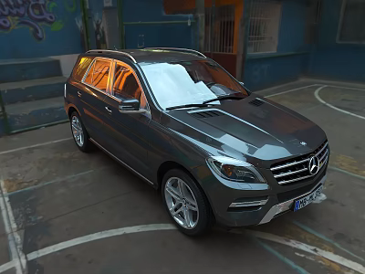 Gray Mercedes SUV Parked In Urban Area With Graffiti Wall Background 3d model