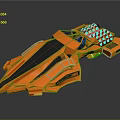 Futuristic Orange Space Craft With Sleek Aerodynamic Design And Thruster Structural Details