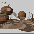 Wooden Kids Playground Treehouse Shaped Structures With Slides Climbing Nets And Spring Riders