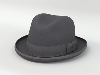 Stylish Grey Fedora Hat With Classic Band And Decorative Bow 3d model