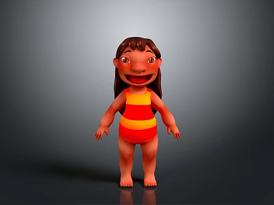 Cartoon Child In Red And Yellow Striped Outfit Smiling On Gray Background 3d model