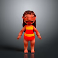 Cartoon Child In Red And Yellow Striped Outfit Smiling On Gray Background